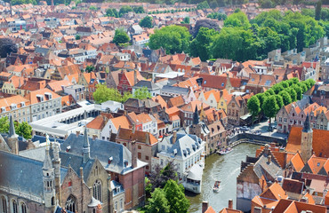Obraz premium Top view of the red roofs of Bruges.