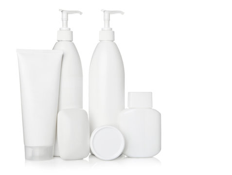 Set of white Cosmetics Bottle and Soap