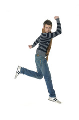 young Casual man jumping for joy
