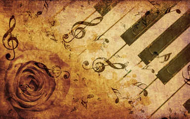 Fototapeta na wymiar Music background with rose and notes