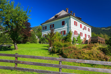 Mountain house in garden, Gosau village, Austria
