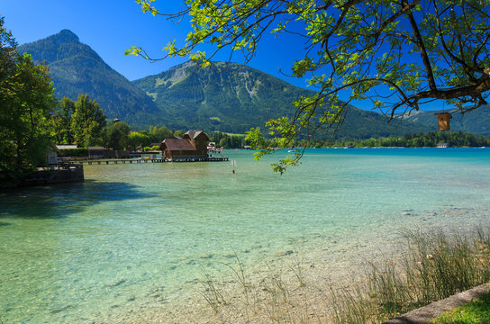 Beautiful turquoise water of Wolfgang lake, Austria