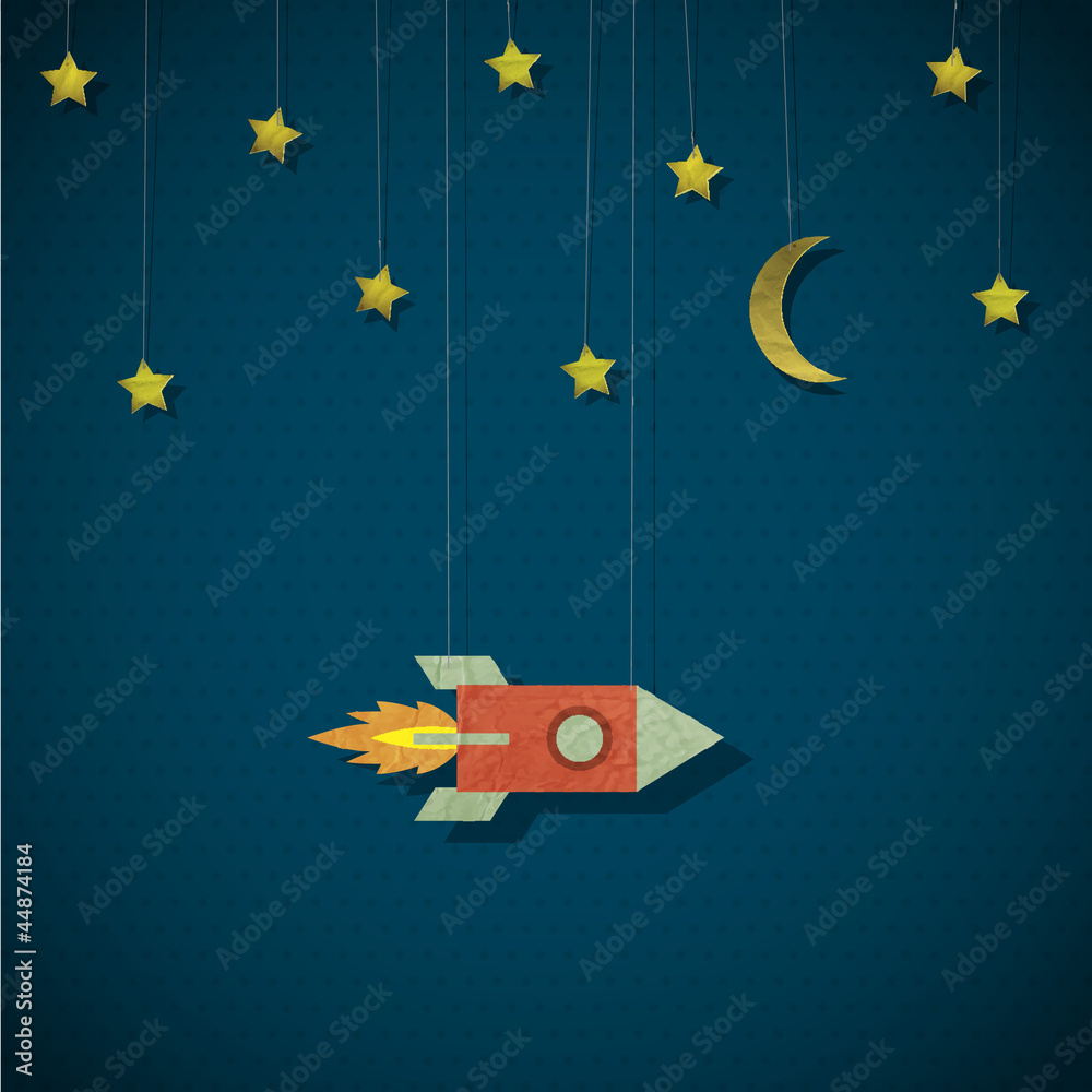 Fototapete Vintage rocket in space