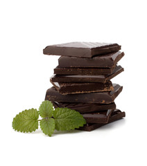 Chocolate bars stack and mint leaf