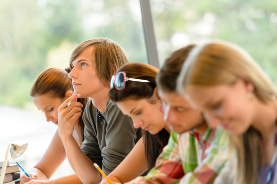 High-school Student Thinking At Exam Class Teens