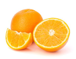 Fototapeta na wymiar Sliced orange fruit segments isolated on white background