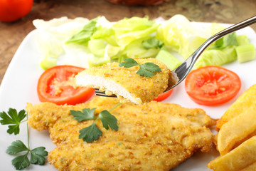 Chicken cutlet with salad
