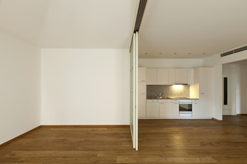 Fototapeta premium interior empty house with wooden floor, kitchen