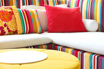 Colorful cushions in sofa