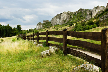Fence and rocks in Jura Krakowsko Czestochowska highland