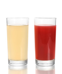 Tropical juices in glasses isolated on white