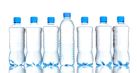 plastic bottles of water isolated on white