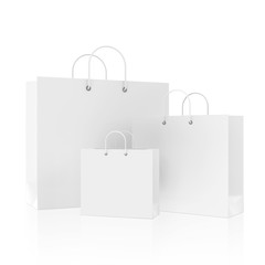 Blank White Shopping Bags isolated on white background