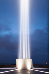 Peace tower light beam in Reykjavik, Iceland