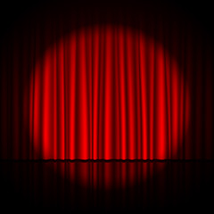 Spotlight on stage curtain - obrazy, fototapety, plakaty