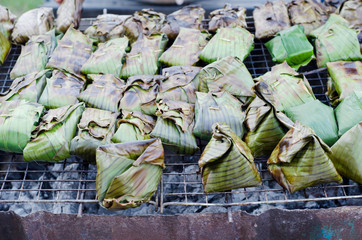 Fish with  curry paste wrapped