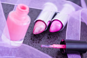 cosmetics: lipsticks and nail polish