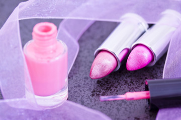 cosmetics: lipsticks and nail polish