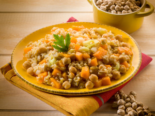 risotto with chickpeas and pumpkin, vegetarian food