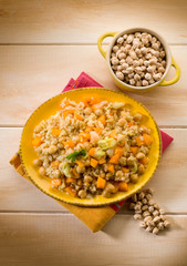 risotto with chickpeas and pumpkin, vegetarian food