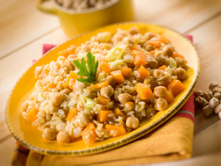 risotto with chickpeas and pumpkin, selective focus