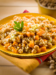 risotto with chickpeas and pumpkin, selective focus