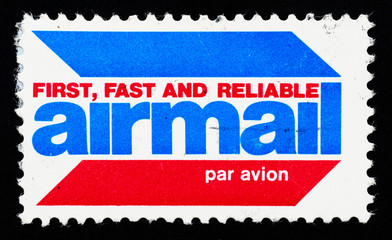 Stamp printed in US shows airmail