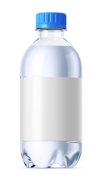 Small plastic bottle of water. Isolated on white.