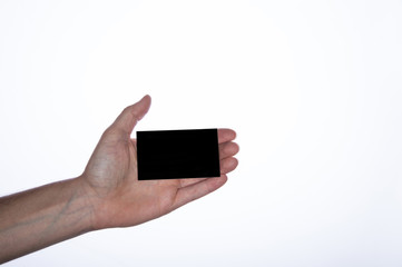 hand with business card black