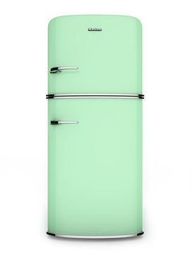 Retro green refrigerator. Front view