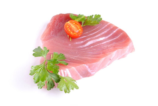 Raw Tuna Steak, Isolated On White Background