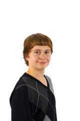 smart happy young boy posing in studio