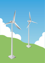 風力発電と青空のイラスト