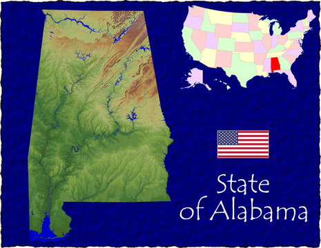 USA state Alabama enlarged map flag background
