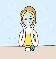 フェイスパックをする女性のイラスト