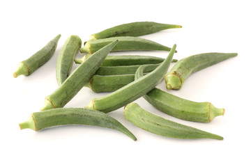 Okra or ladies fingers on white background
