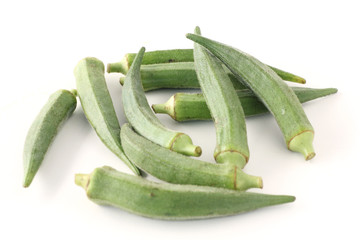 Okra or ladies fingers on white background