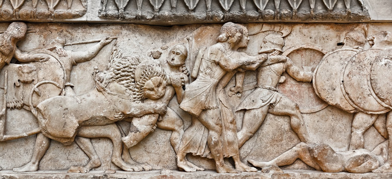Fototapeta Battle in greek pediment sculpture