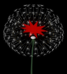 exploding dandelion with red label