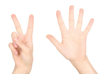 Hands making signs isolated on white