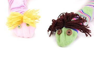 Cute sock puppets isolated on white
