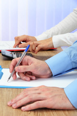 Fototapeta premium close up of business people hands during teamwork
