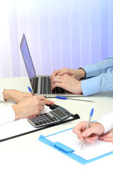 close up of business people hands during teamwork