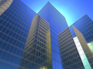 a facade of office to sue reflecting a blue sky