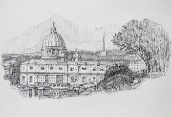 Roman cityscape of the Basilica San Pietro