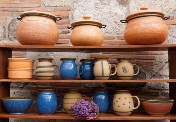 Rustic ceramic dishes at the market