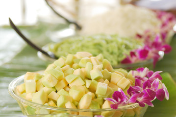 Cantaloupe slices in bowl glass