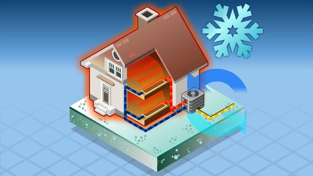 Isometric winter house with conditioner