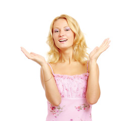 Fototapeta premium A young emotional woman, isolated on white background