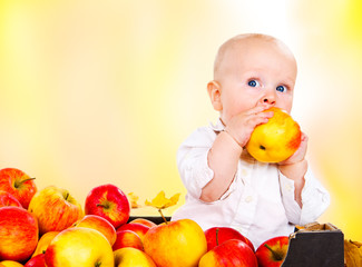 Fototapeta na wymiar Toddler eating autumnal apples